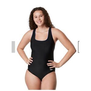 Speedo Black w/ Aqua Trim Ultra Back One Piece Swimsuit sz 10 NWT